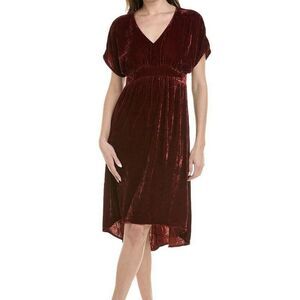 Cabi #3696 Grace Tribute Velvet Midi Dress Small Dark Red Empire Waist High Low